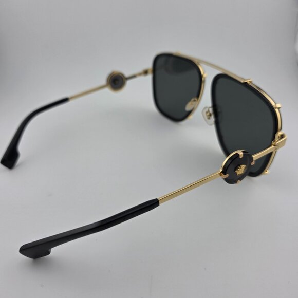 Versace MOD 2233 Men's Gray Lens Black Gold Metal Frame Aviator Sunglasses - Picture 4 of 7